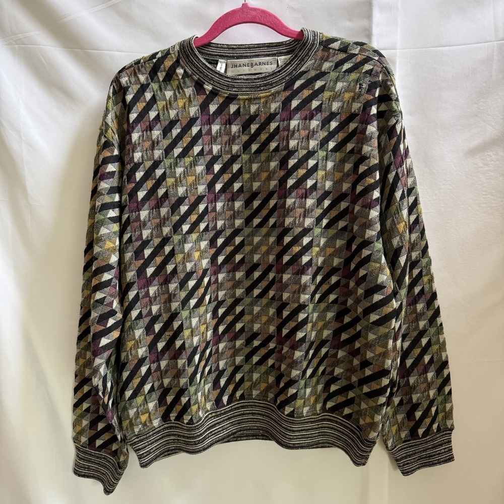 JHANE BARNES MEN'S MEDIUM TEXTURED WOOL BLEND GEOMETRIC ABSTRACT SWEATER